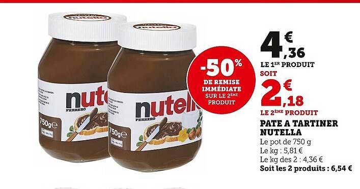 Pâte à Tartiner Nutella -50% De Remise Immédiate Sur Le 2ème Produit