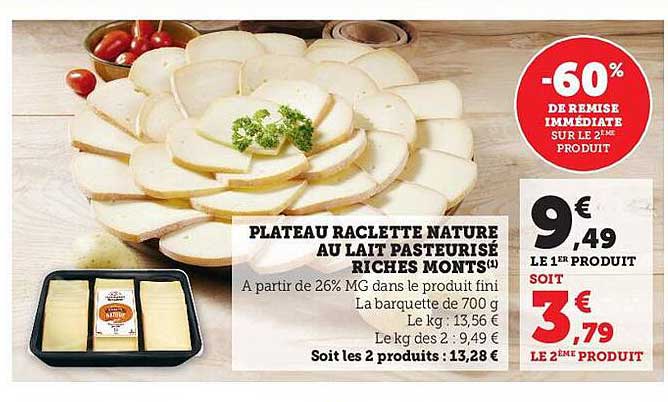 Plateau Raclette Nature Au Lait Pasteurisé Riches Monts