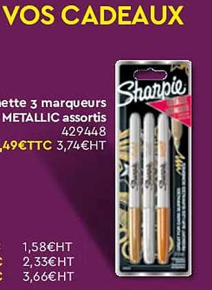Pochette 3 Marqueurs Metallic Assortis Sharpie