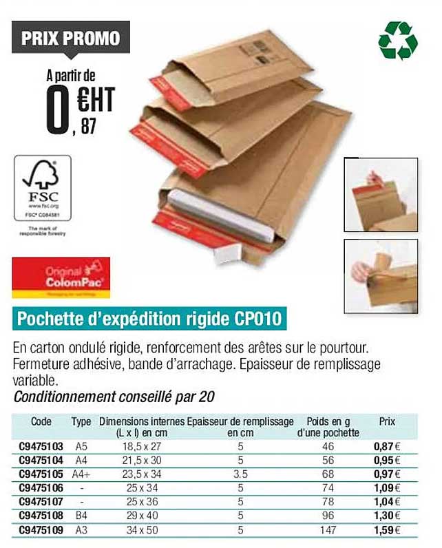 pochette d'expédition rigide cp010