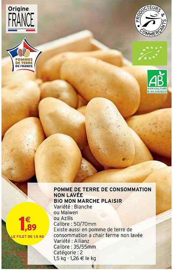 pomme de terre de consommation non lavée bio mon marché plaisir