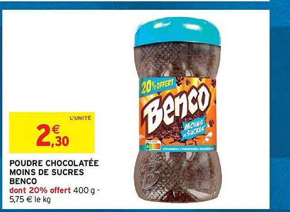 poudre chocolatée moins de sucres benco
