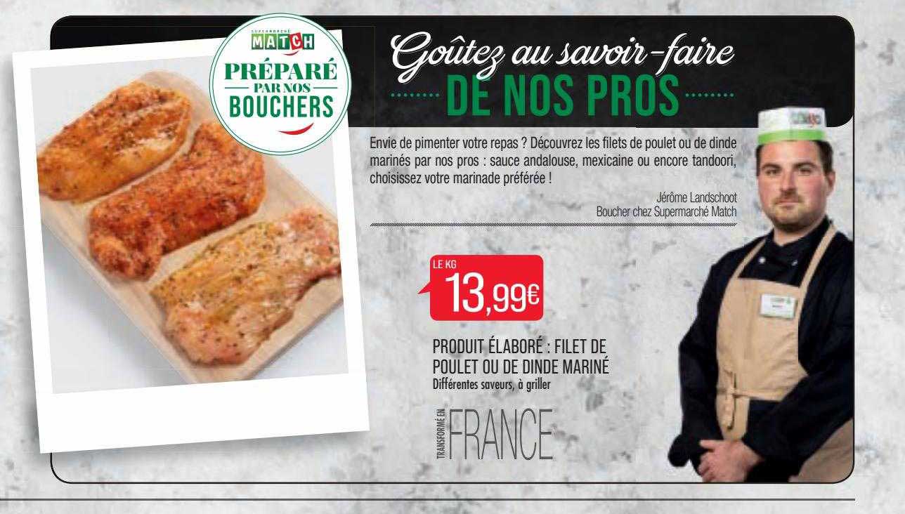 produit élaboré : filet de poulet ou de dinde mariné