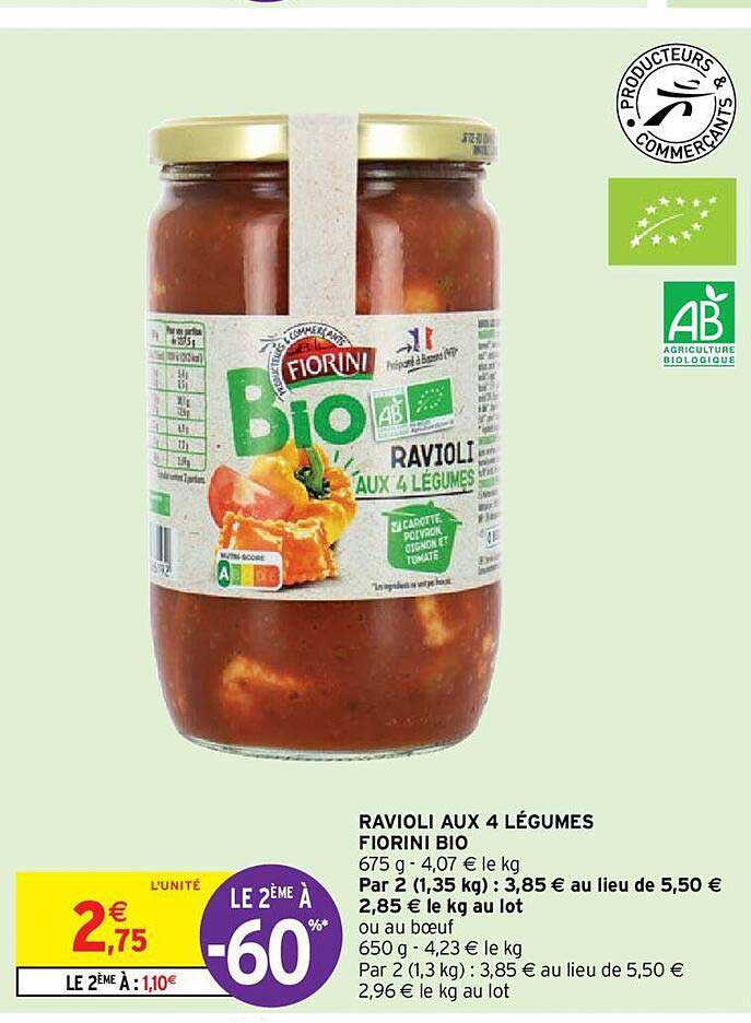 Ravioli Aux 4 Légumes Fiorini Bio