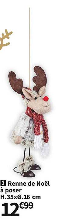 renne de noël à poser h.35xø16 cm