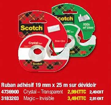 Ruban Adhésif 19 Mm X 25 M Sur Dévidoir