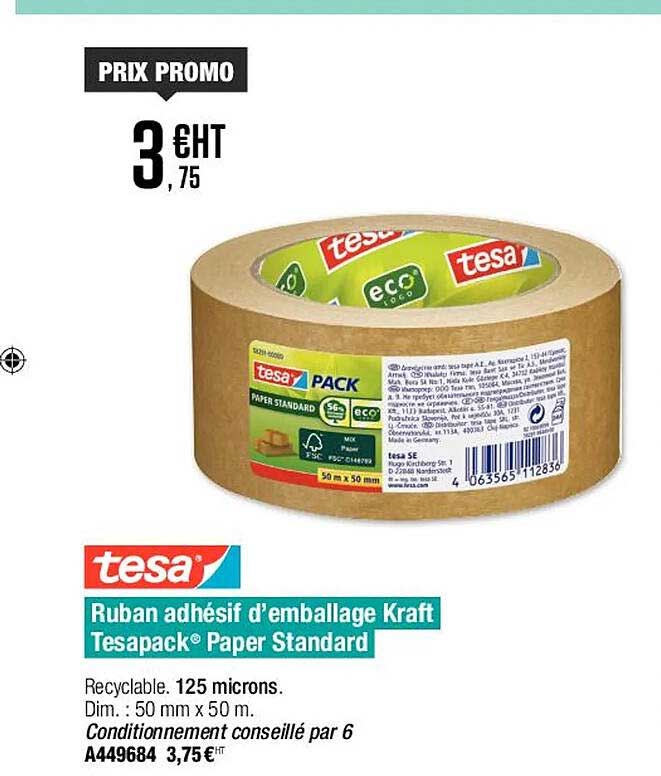 ruban adhésif d'emballage kraft tesapack paper standard tesa