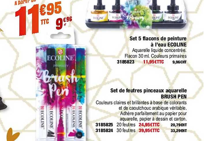 set 5 flacons de peinture à l'eau ecoline, set de feutres pinceaux aquarelle brush pen