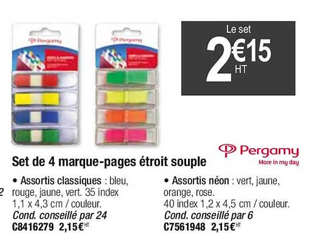 Set De 4 Marque-pages étroit Souple Pergamy
