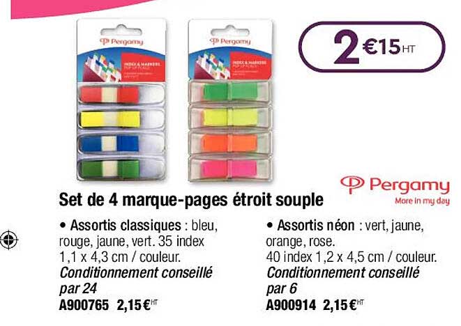 set de 4 marque-pages étroit souple pergamy