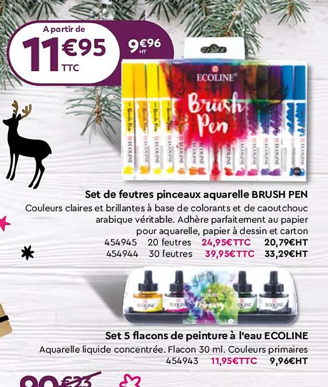 set de feutres pinceaux aquarelle brush pen, set 5 flacons de peinture à l'eau ecoline