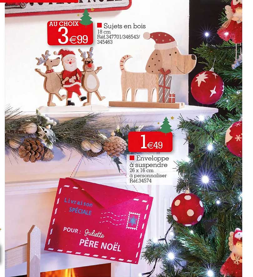 sujets en bois, enveloppe à suspendre