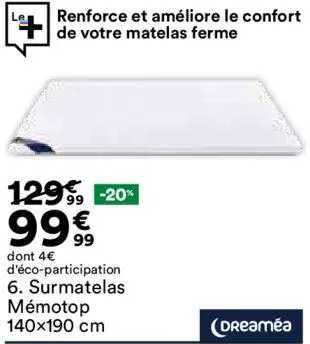 surmatelas mémotop 140x190cm dreaméa