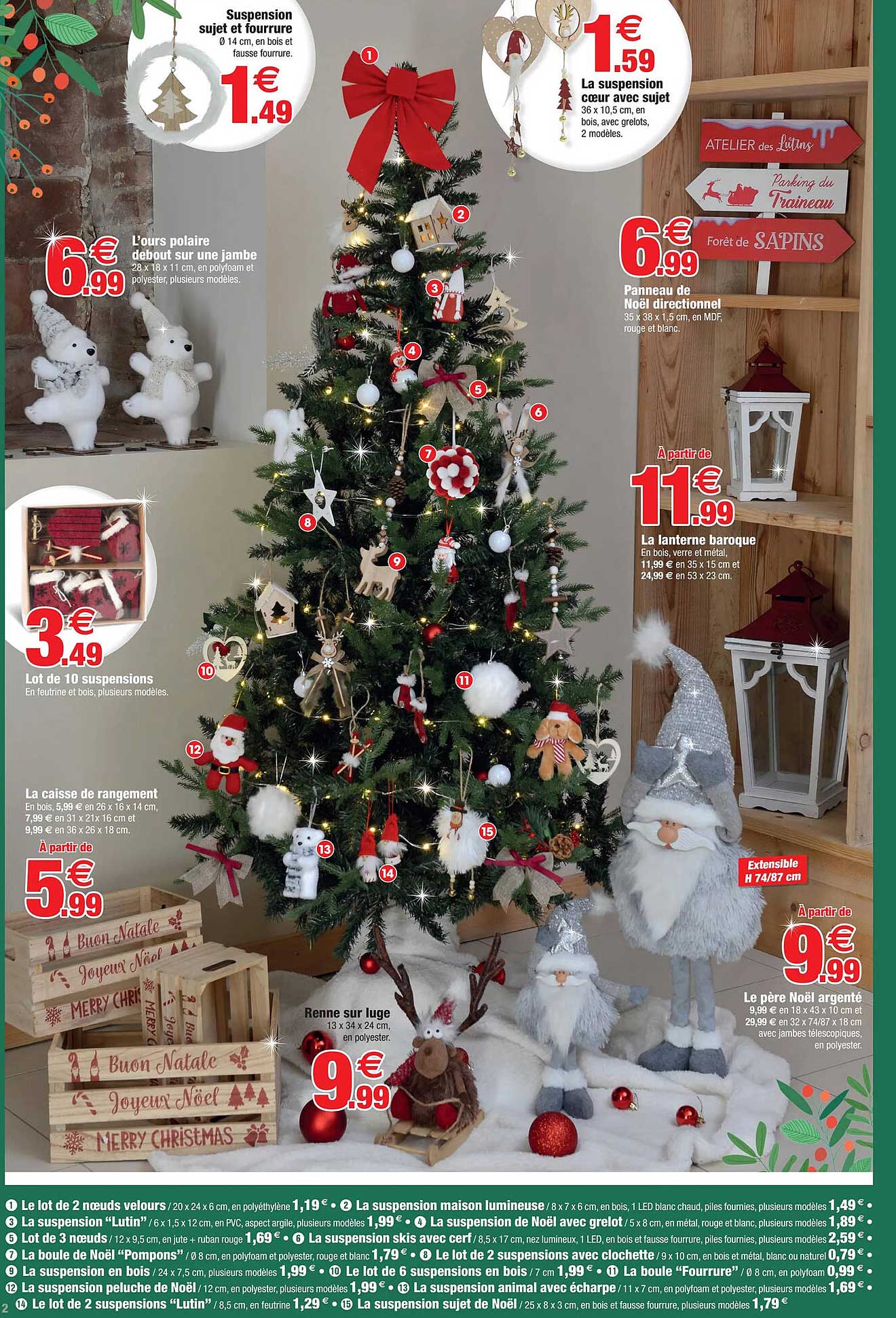 suspension sujet et fourrure, la suspension cœur avec sujet, l'ours polaire debout sur une jambe, panneau de noël directionnel, la lanterne baroque, lot de 10 suspensions, la caisse de rangement