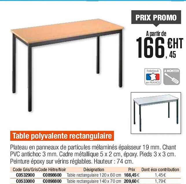 table polyvalente rectangulaire