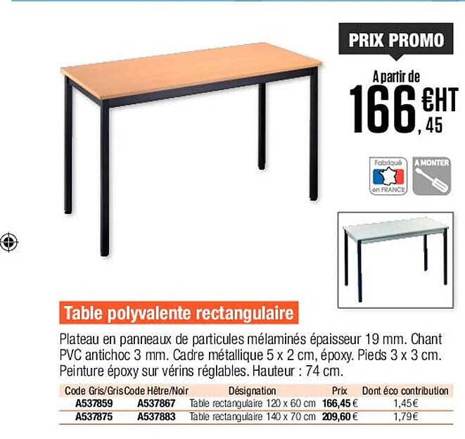 table polyvalente rectangulaire