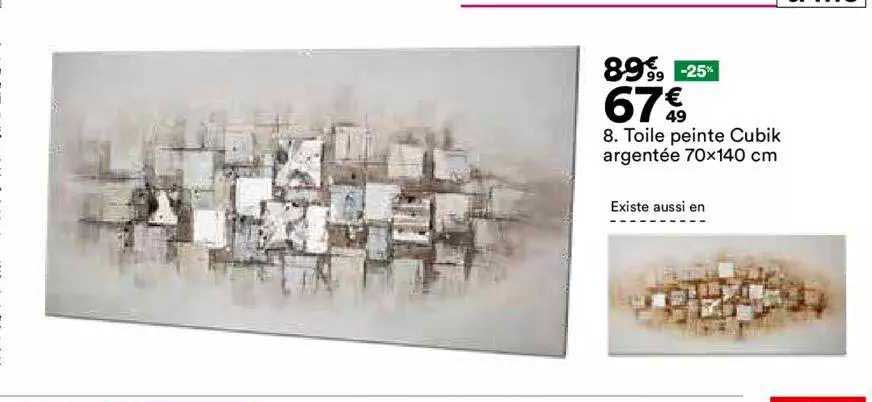 toile peinte cubik argentée 70x140cm