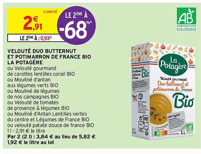 Velouté Duo Butternut Et Potimarron De France Bio La Potagère