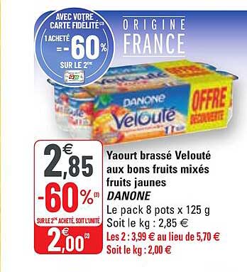 yaourt brassé velouté aux bons fruits mixés fruits jaunes danone