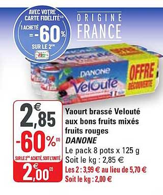 yaourt brassé velouté aux bons fruits mixés fruits rougse danone