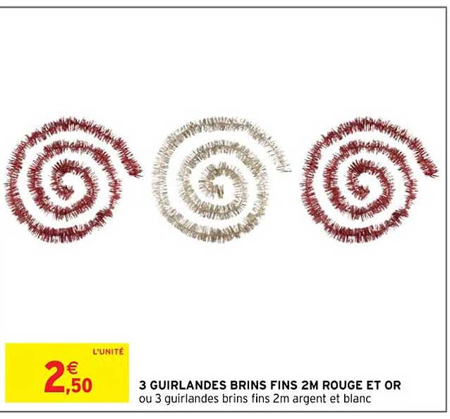 3 guirlandes brins fins 2m rouge et or