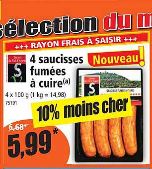 4 Saucisses Fumées à Cuire