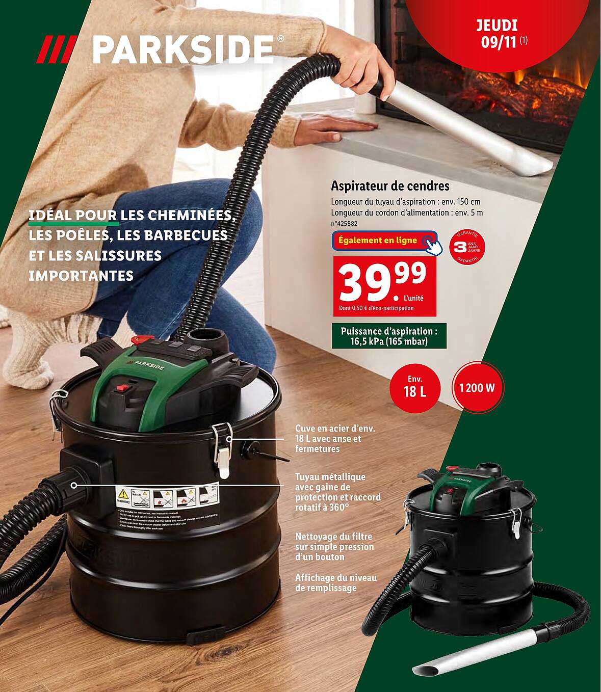 aspirateur de cendres parkside