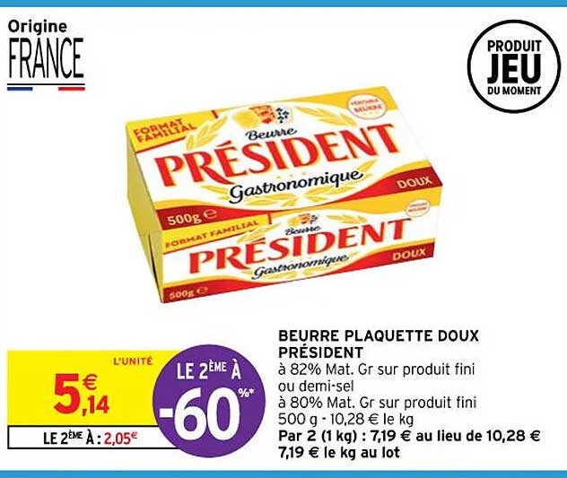 Beurre Plaquette Doux Président