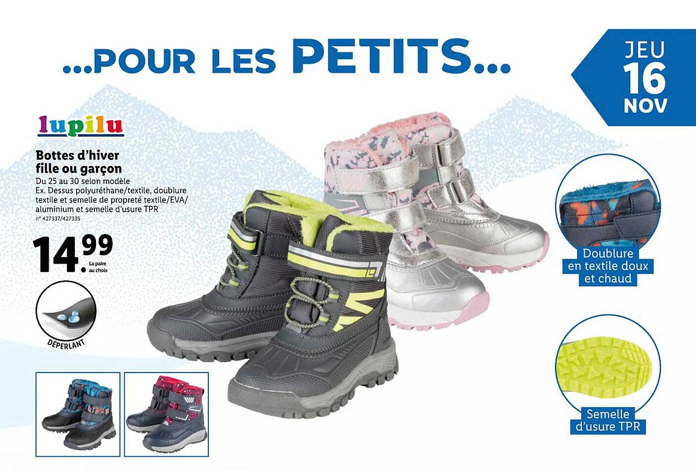 bottes d'hiver fille ou garçon lupilu