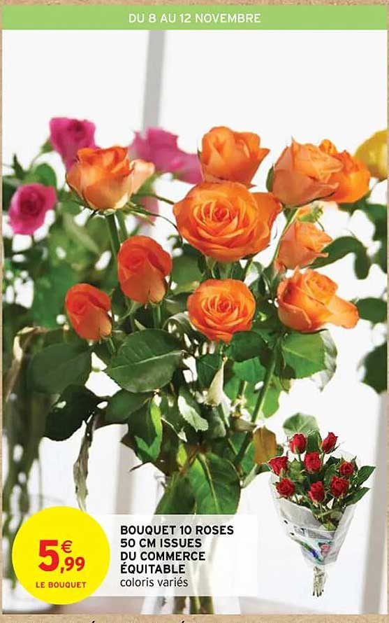 bouquet 10 roses 50 cm issues du commerce équitable