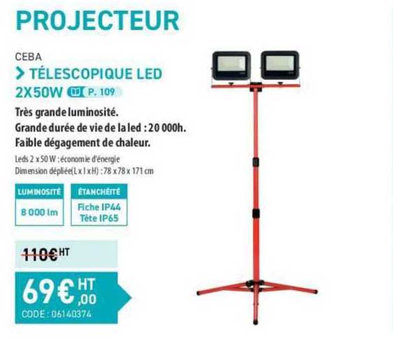 ceba télescopique led 2x50w