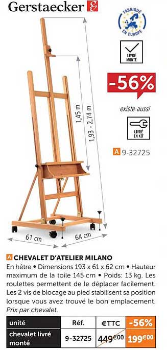 chevalet d'atelier milano