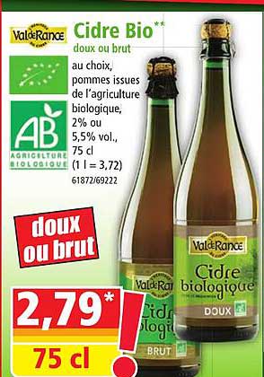 cidre bio doux ou brut val de rance