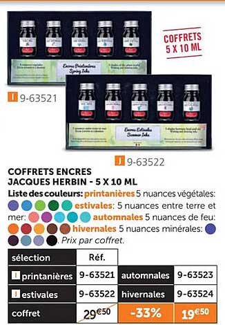 coffret encres jacques herbin - 5 x 10 ml