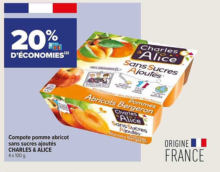 Compote Pomme Abricot Sans Sucres Ajoutés Charles & Alice