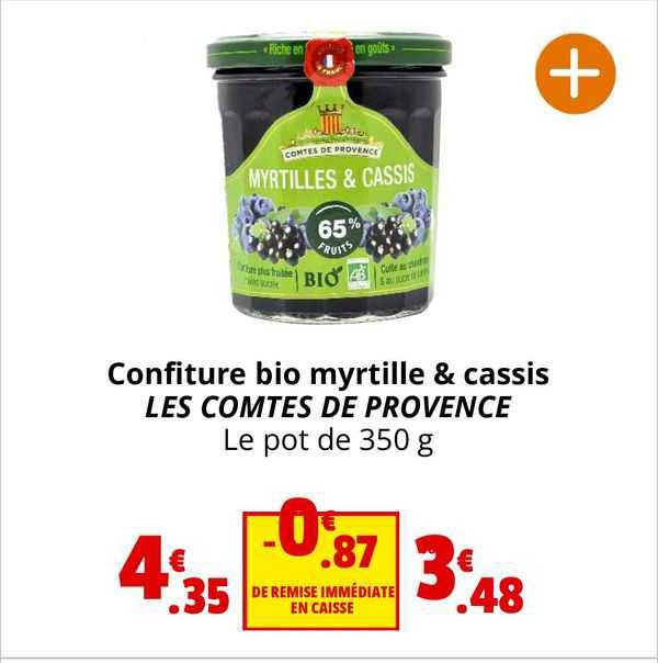 confiture bio myrtille & cassis les comtes de provence
