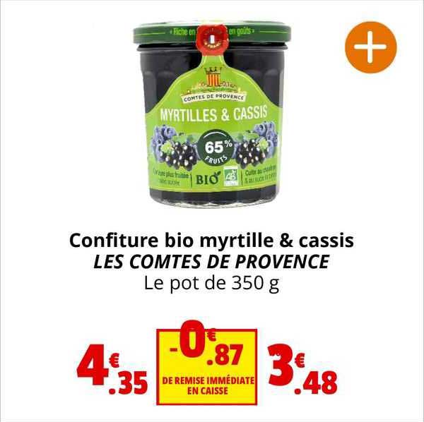 confiture bio myrtille & cassis les comtes de provence
