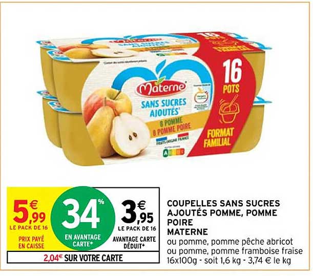 Coupelles Sans Sucres Ajoutés Pomme, Pomme Poire Materne