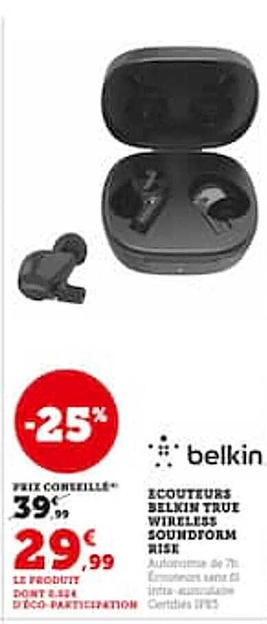 écouteurs belkin true wireless soundform rise