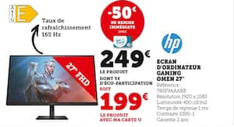 écran d'ordinateur gaming omen 27" hp