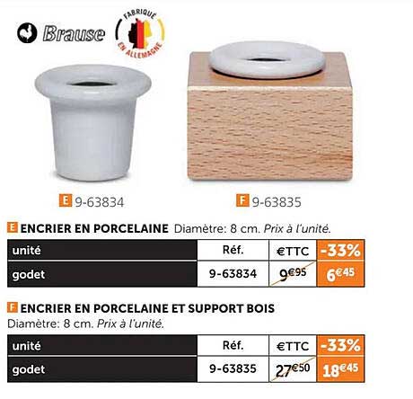 encrier en porcelaine, encrier en porcelaine et support bois brause