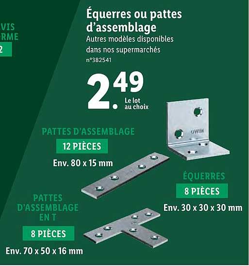 équerres ou pattes d'assemblage