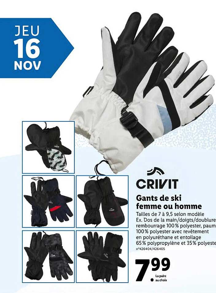 gants de ski femme ou homme crivit
