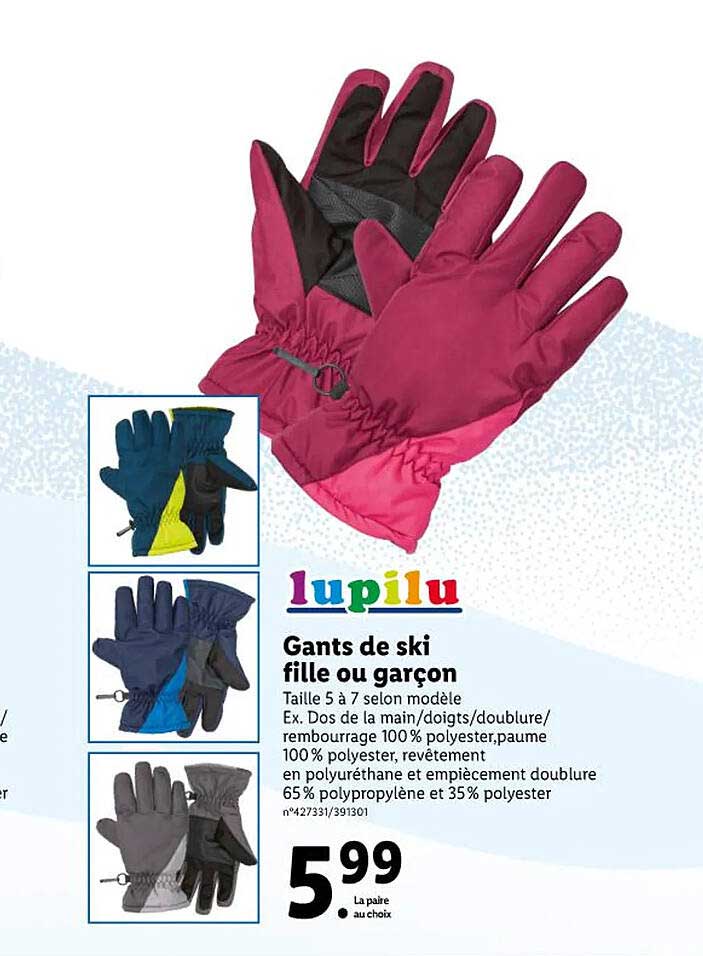 gants de ski fille ou garçon lupilu