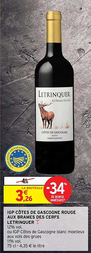 igp côtes de gascogne rouge aux brames des cerfs letringuer