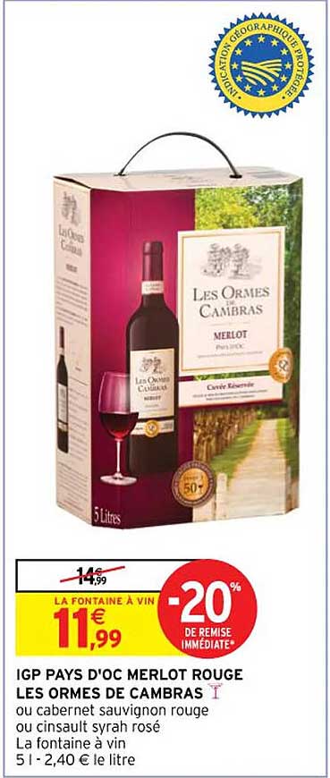 igp pays d'oc merlot rouge les ormes de cambras
