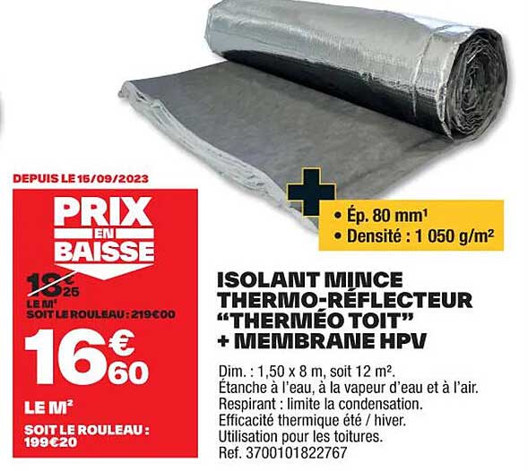 isolant mince thermo-réflecteur "therméo toit" + membrane hpv