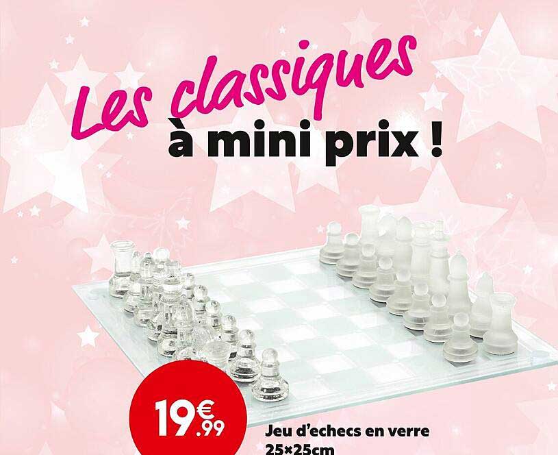 jeu d'échecs en verre 25 x 25 cm