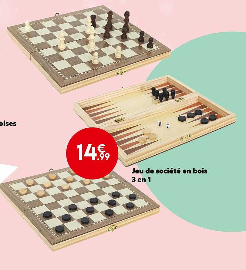 Jeu De Société En Bois 3 En 1