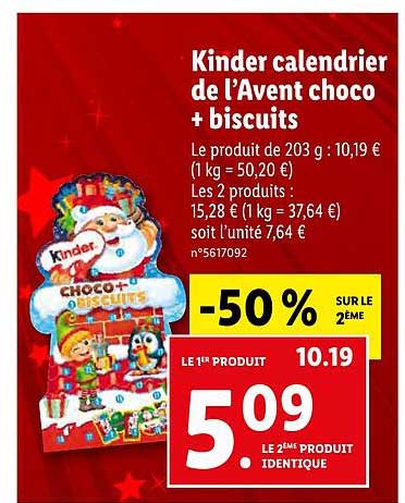 kinder calendrier de l'avent choco + biscuits